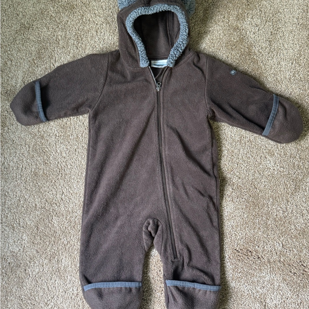 Columbia Brown Kids One Piece fleece bunting